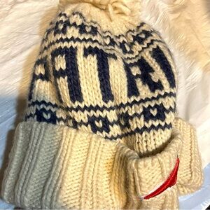 Women’s New England Winter Fresh Patriot Cream,Blue Knit Beanie with NFL Logo